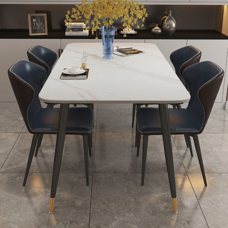 Light Luxury Rectangle Stone Top Dining Table Metal 4 Legs Dining Table