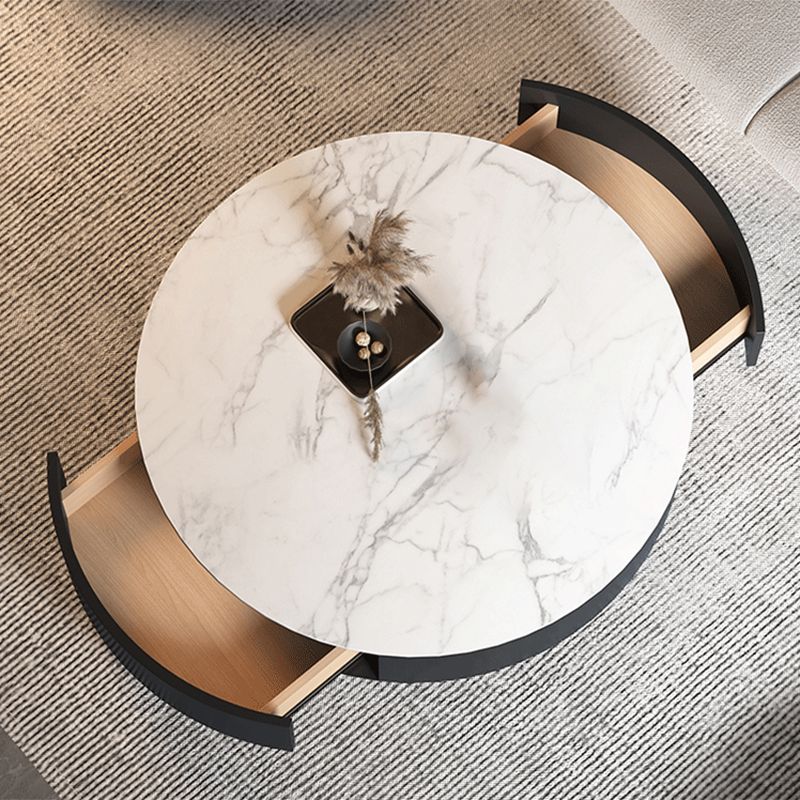 Metal Drum Coffee Table with Storage Round Cocktail Table in Black