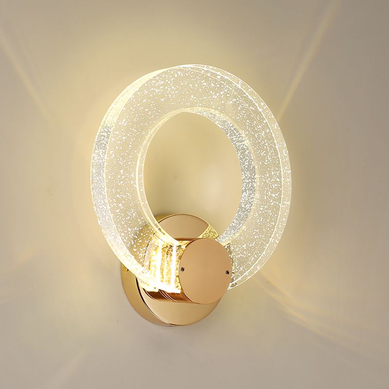 Gold Contemporary 1-Light LED Wall Sconce Circle Crystal Wall Mounted Light for Bedroom