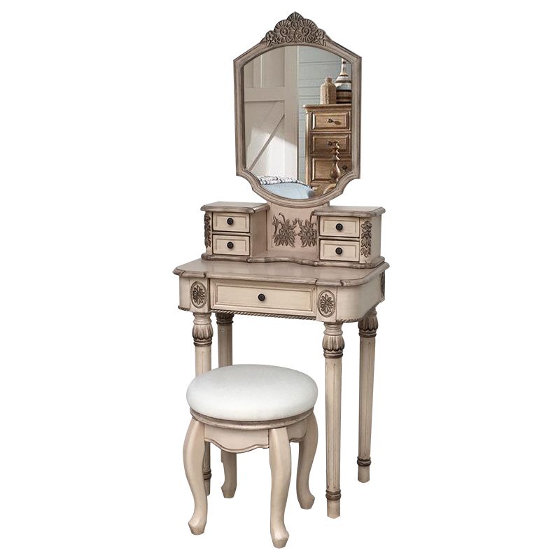 Oak Vanity Set with Stool 64.17" High Vanity with Drawer and Mirror