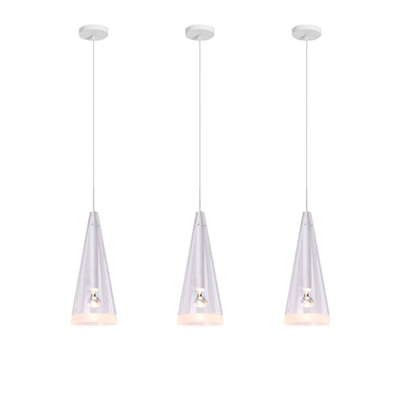 Transparent Glass Conical Pendant Lighting Minimalist White Hanging Light for Dining Room
