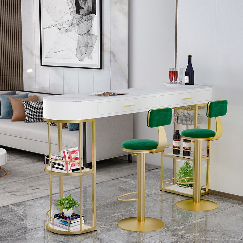 White Stone Glam Indoor Bar Dining Table Iron Double Pedestal Bistro Table Fixed Table