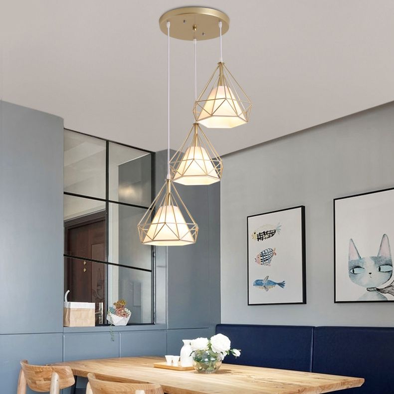 Diamond Pendant Lighting Modern Metal Diner Ceiling Hang Light with Conical Fabric Shade