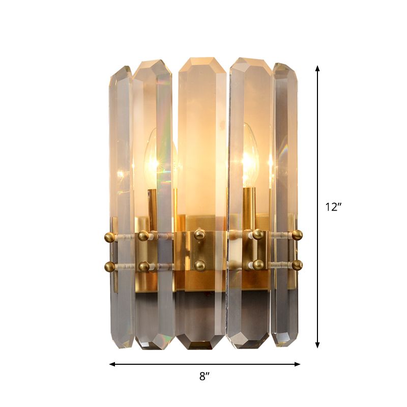 Half-Cylinder Wall Mount Lamp Modern Rectangle-Cut Crystal 2 Lights Hallway Flush Wall Sconce in Gold