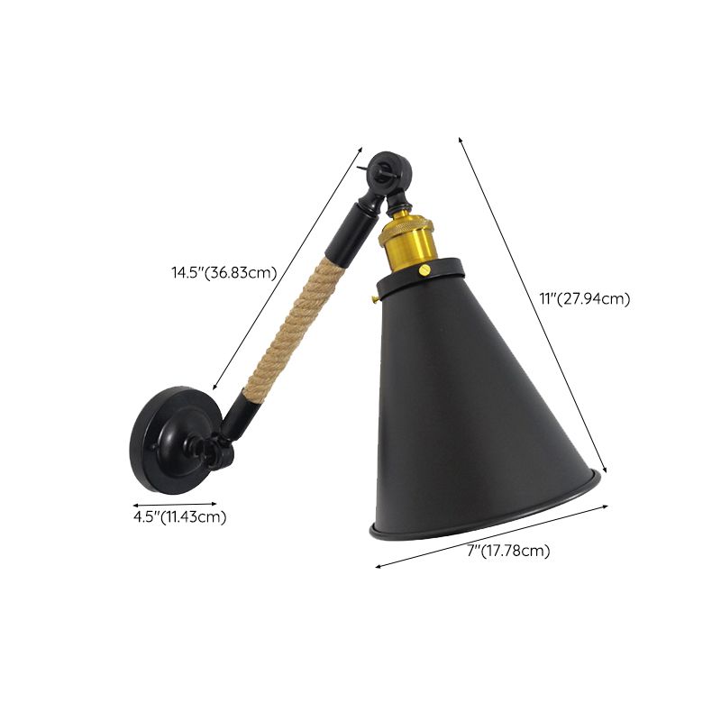 Industrial Rope Wall Sconce Cone Shape Wall Light with Metal Shade for Living Room