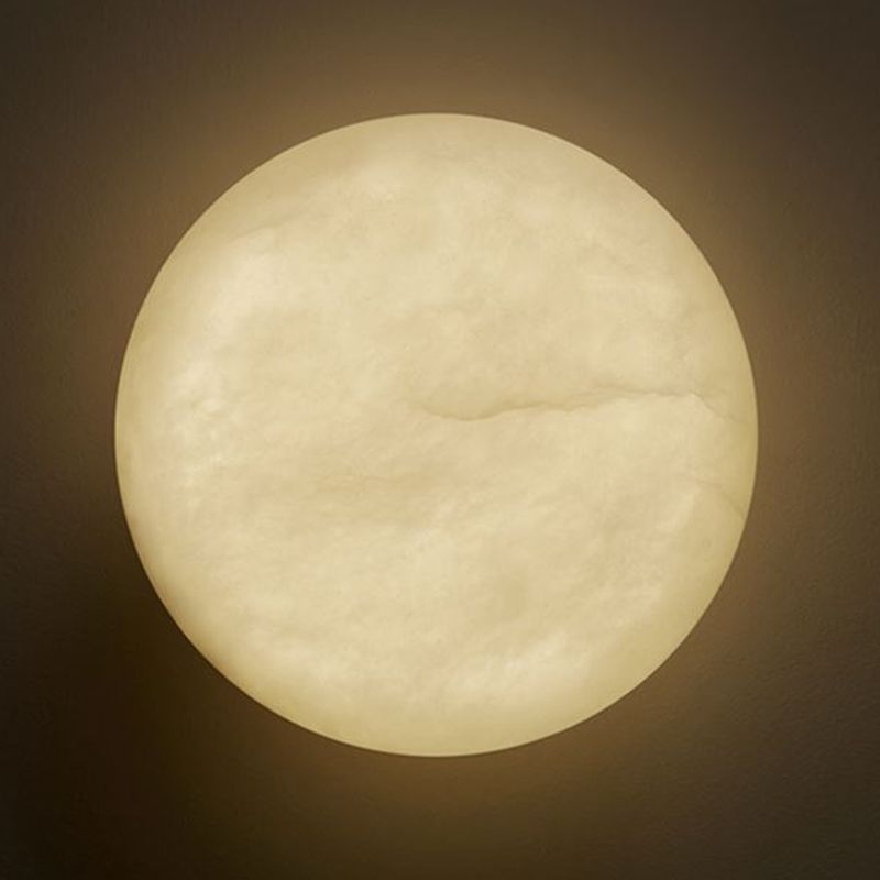 LED Wall Lamp Modern Round Wall Mount Lamp with Stone Shade for Bedroom