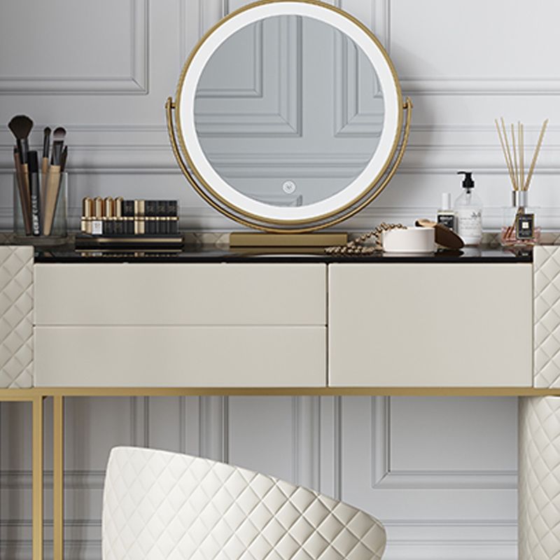 White Mirrored Make-up Vanity Glass Top Dressing Table Stool Set
