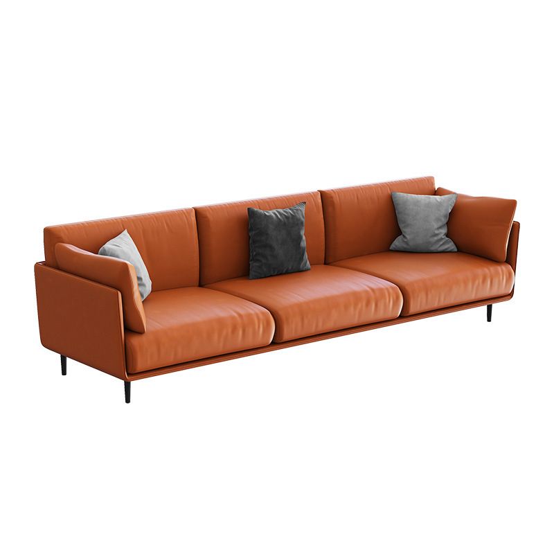 Faux Leather Orange Sofa Pillow Top Arm Sofa with Metal Legs