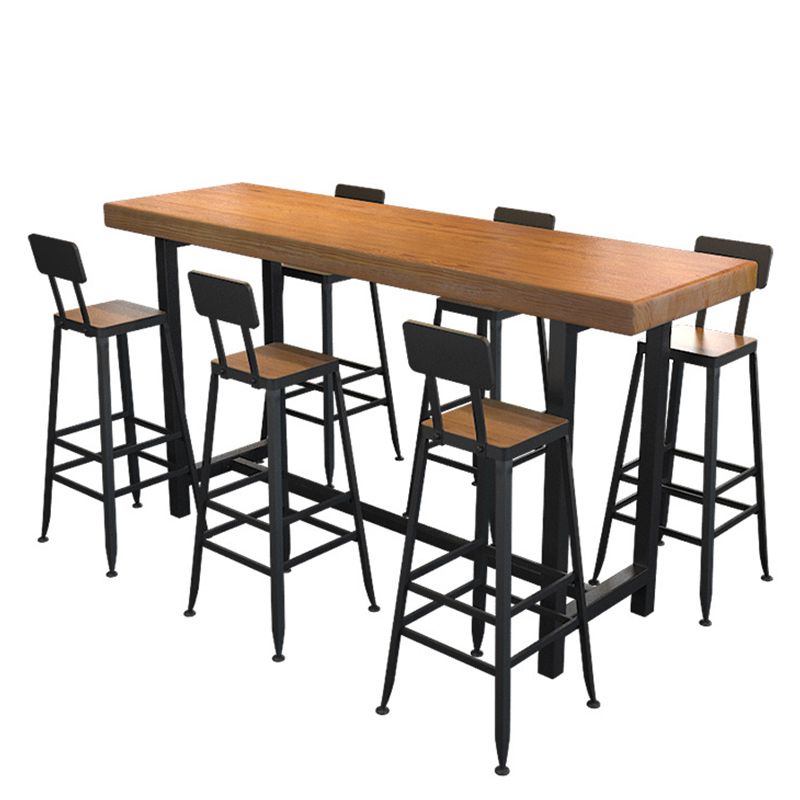 Industrial Style 1/2/7 Pieces Bar Table Set Rectangle Bar Table with High Stools