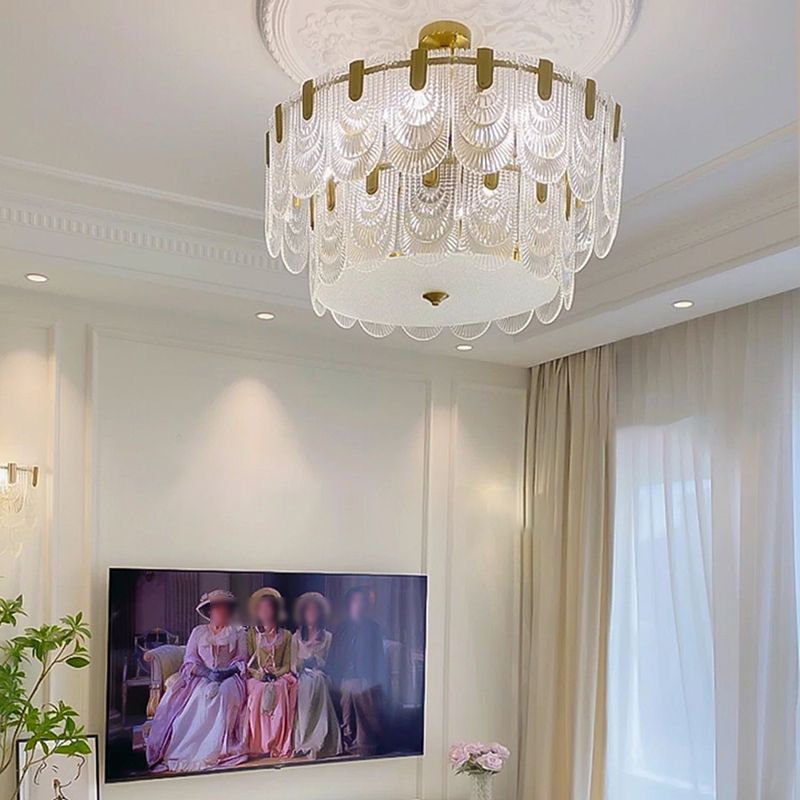 Gold Modern Metal Ceiling Light Geometric Shape Island Lamp with Glass Shade for Bedroom