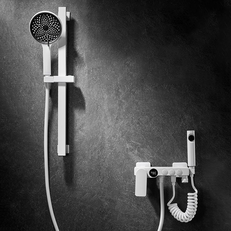 Round Shower Set White Wall Mounted Handshower Lever Handle Shower Hose Swivel Shower Set