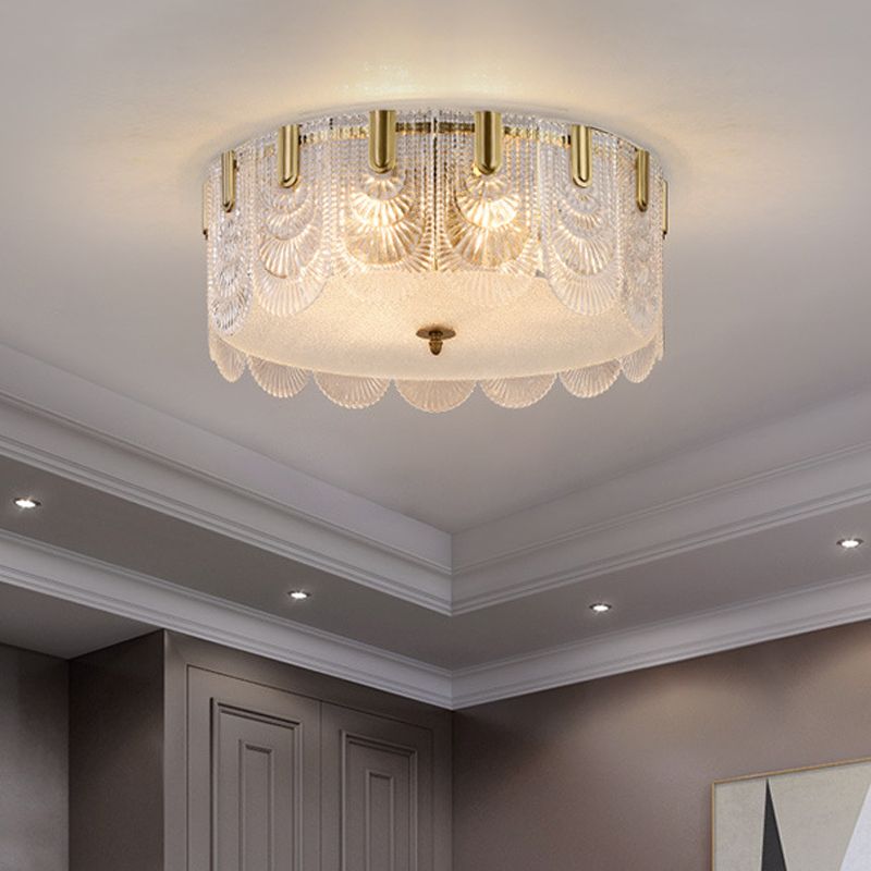 Textured Glass Scalloped Ceiling Lamp Modern Stylish 6 Bulbs Brass Finish Flush Mount Recessed Lighting