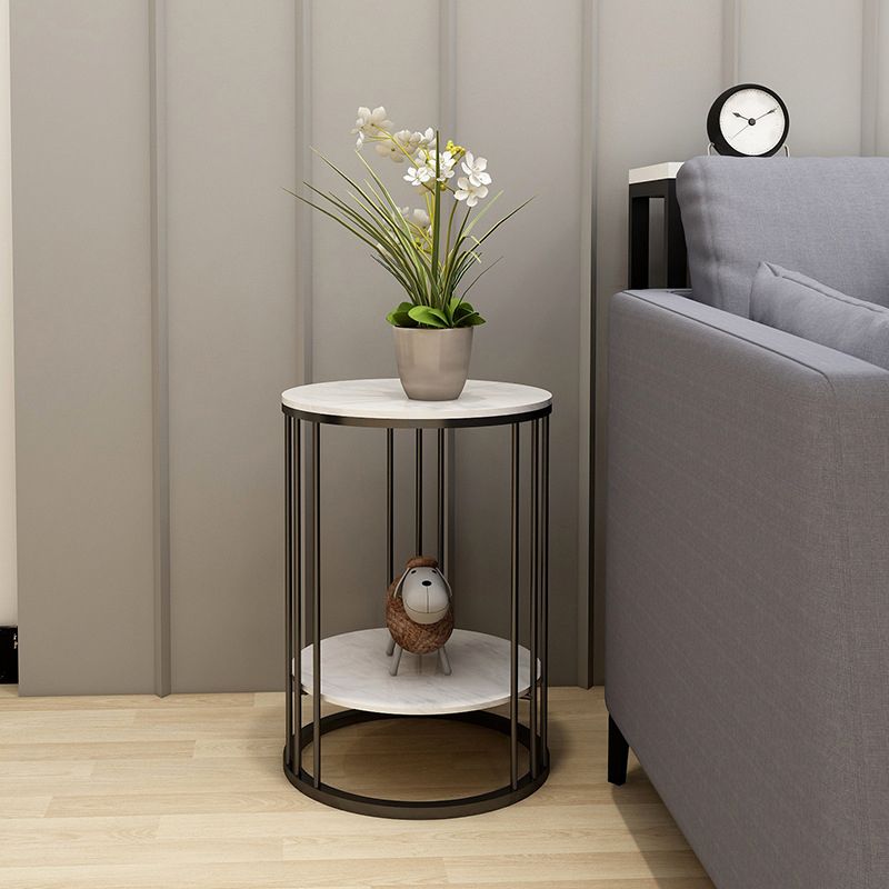 Frame-like Gold/black Metal Base Design Rock Sheet Top with Shelf Round Side Table