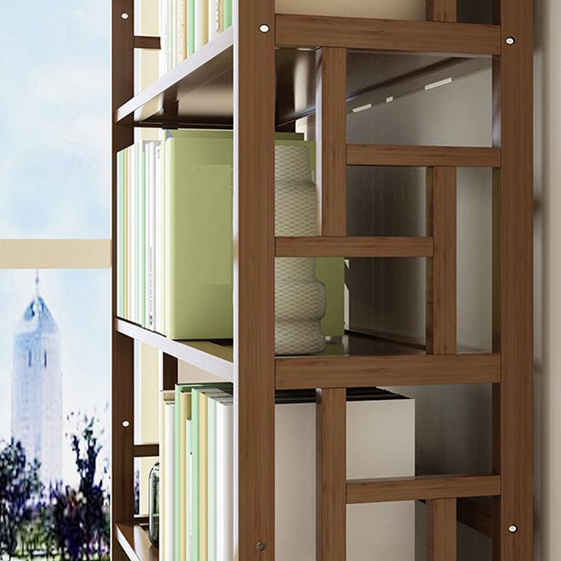 Contemporary Vertical Etagere Open Book Shelf Brown Bamboo Bookshelf for Study Room
