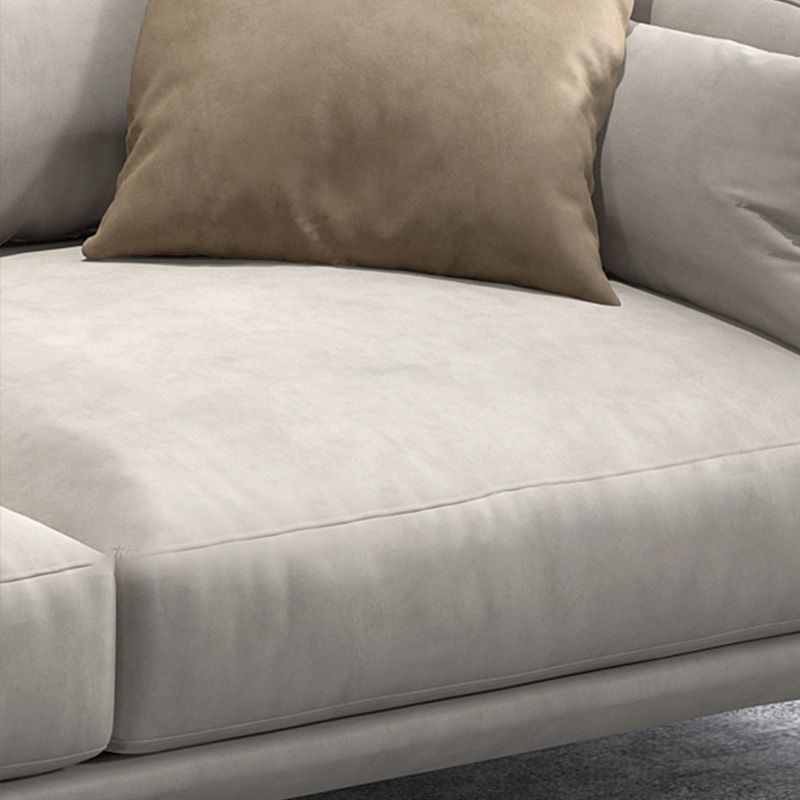 Contemporary Faux Leather Pillows Back Sofa with Tuxedo Arm in Beige