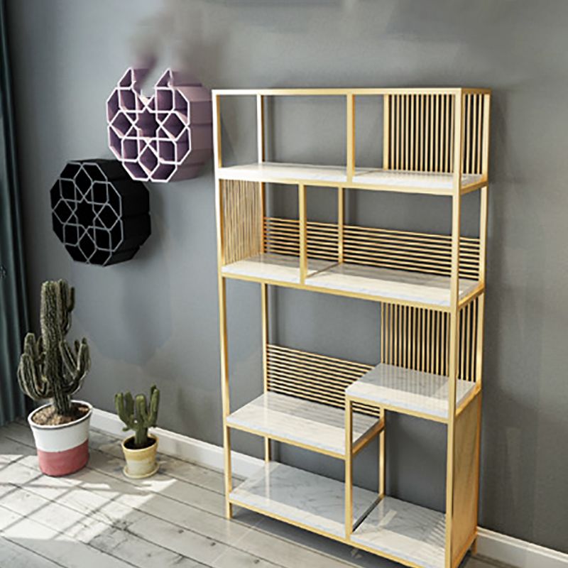 11.81" W Glam Antique Finish Shelf Bookcase Etagere Metal Bookshelf