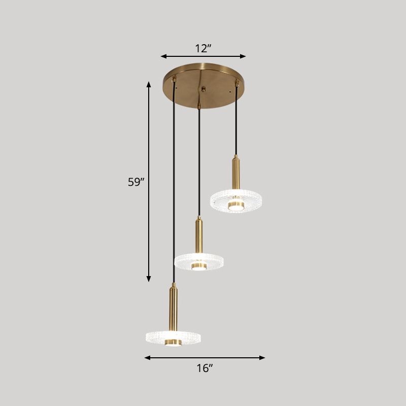 Flat Shade Hanging Light Fixture Simplicity Acrylic Gold LED Ceiling Lamp for Bedroom