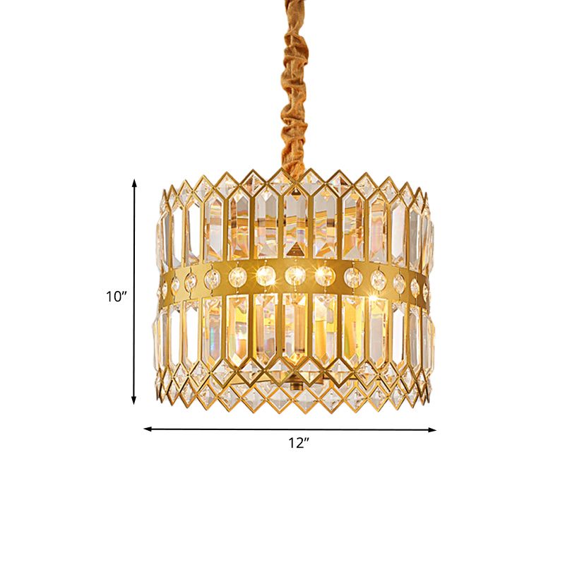 3/4 LUMIÈRES DRUM LAMPE suspendue traditionnelle Gol Crystal incrusté Prôlant Pendant Light