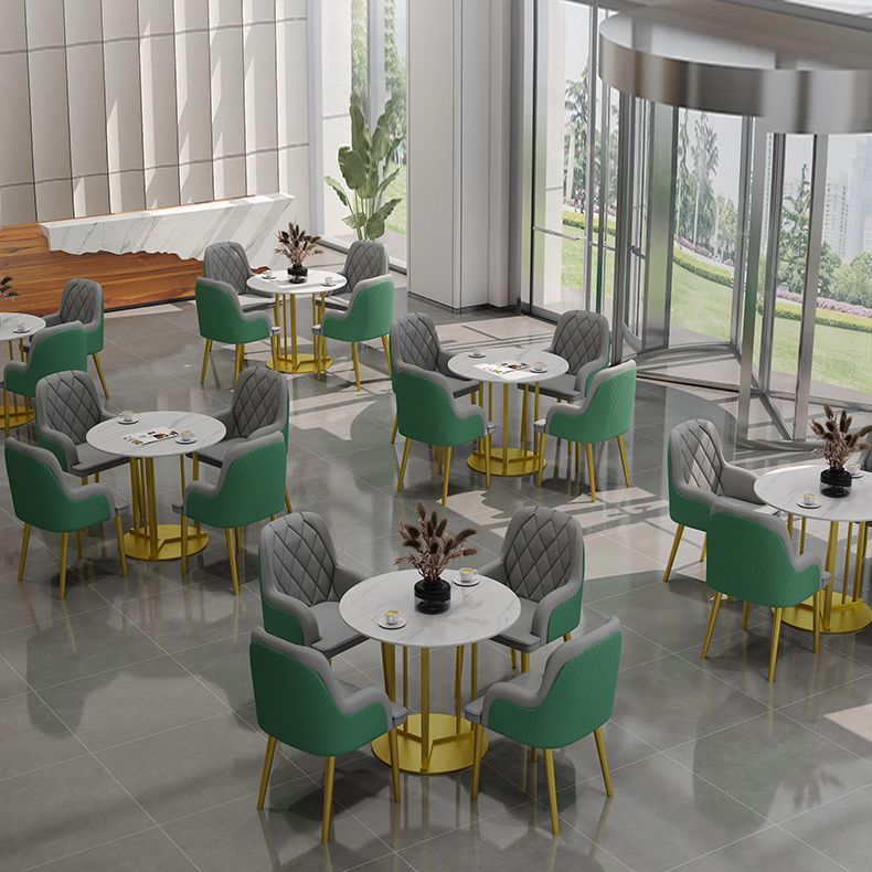 Metal Base Dining Table Glam Style White Stone Top Dining Table for Living Room