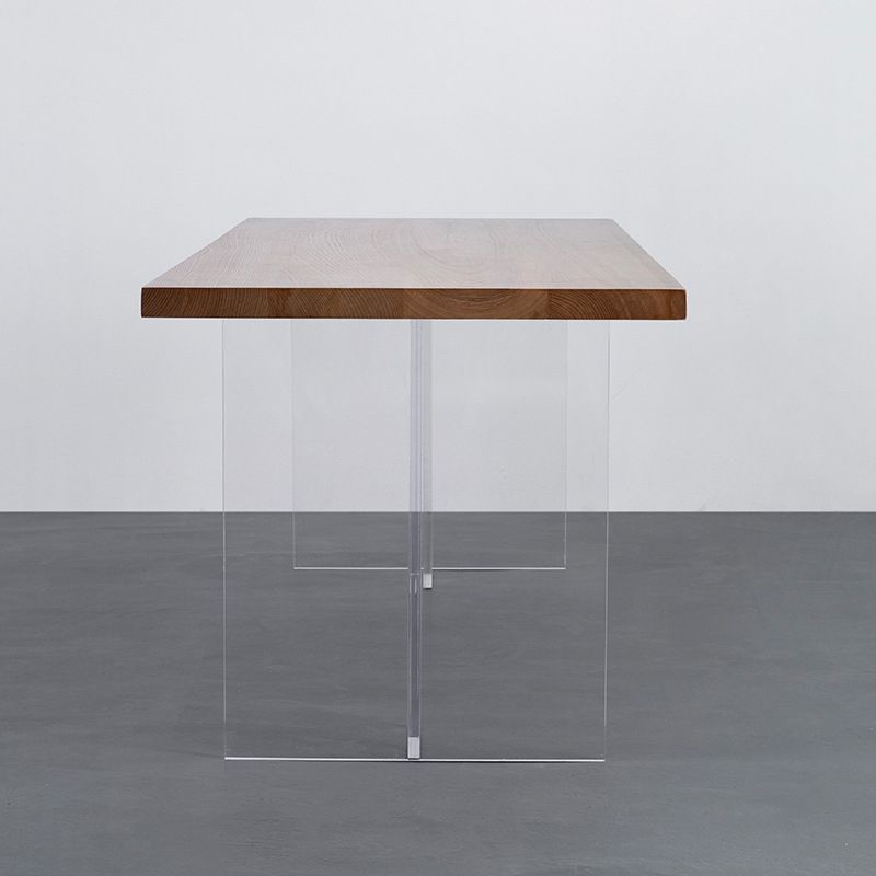 Wood Top Dining Table Set with Acrylic Base 1/4/5 Pieces Brown Dinette Set for Kitchen