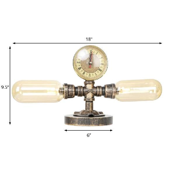 Industrial Oval Shade Desk Light 2-Bulb Clear/Bamernglas Tischlampe in gealterter Bronze für Wohnzimmer