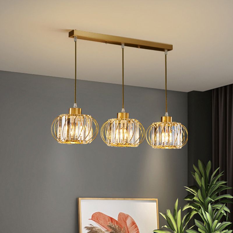Brass Globe Pendant Light Modern Style Crystal Hanging Ceiling Lantern for Diner