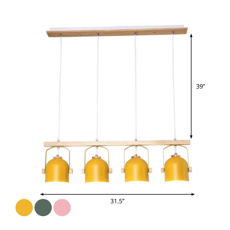 Nordic Style Dome Island Light 3/4 Lights Wooden Chandelier Lighting with Metal Shade