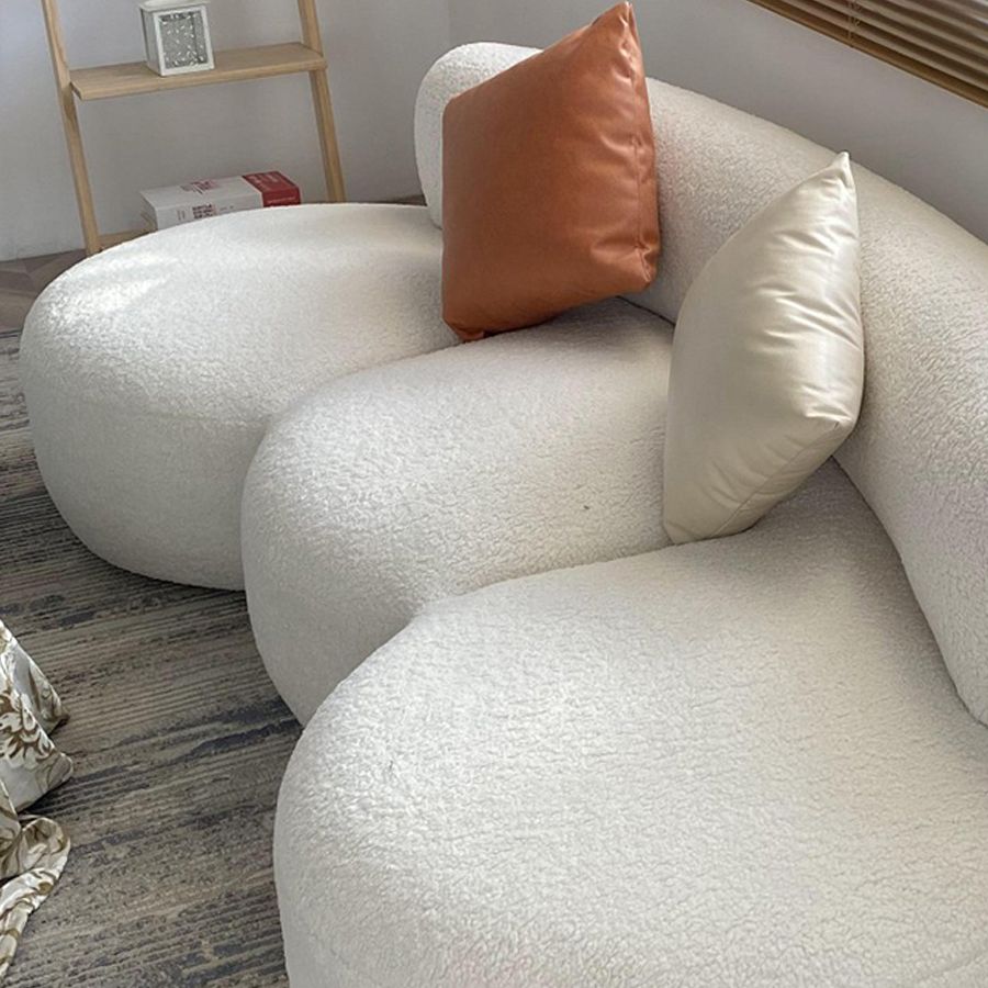 Contemporary Style Wool Sofa in White Curved Upholstered Sofa