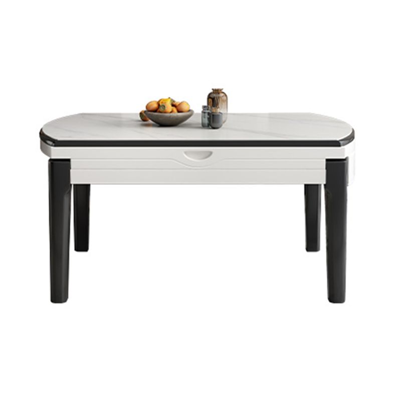Round Drop-Leaf Dining Table Stone Dining Table with Solid Wood Legs