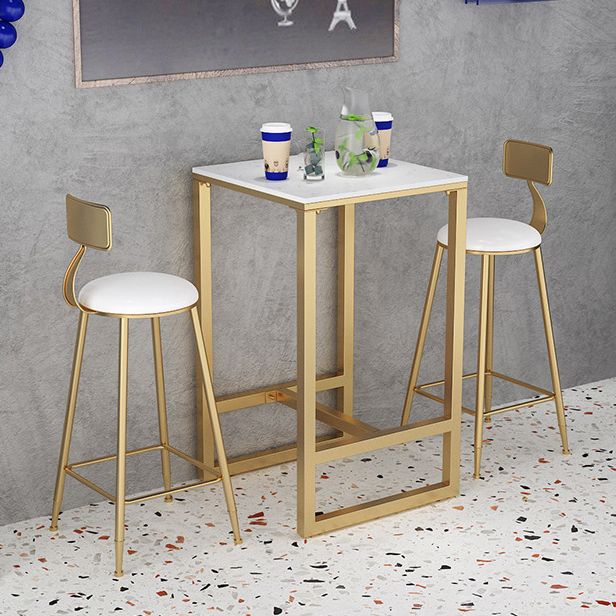 White Stone Top Bar Table Glam Bar Dining Table with Gold Base