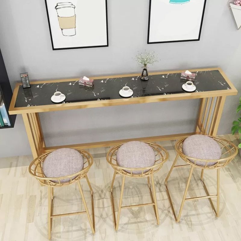 Stone Bar Dining Table Glam Rectangle Bar Table with Trestle Pedestal for Dining Room Cafe