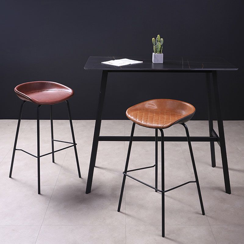 Leather Seat Barstool Industrial Metal Counter Stool with Low Back