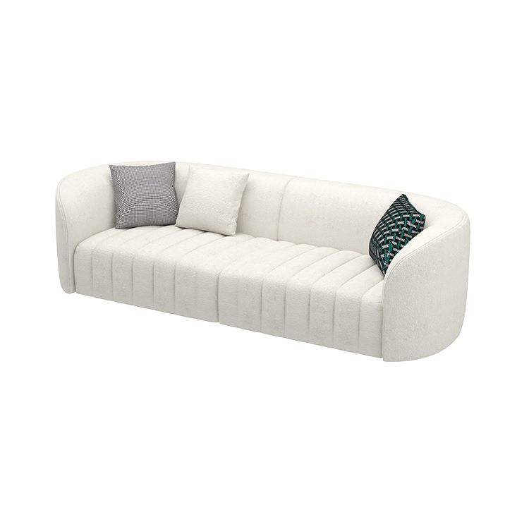 White Wool Curved Sofa Modern Sloped Arm Sofa for Living Room