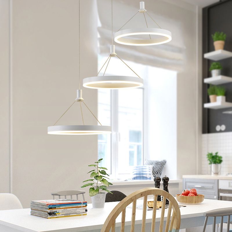 White Loop Pendant Chandelier Simplicity 12"/16"/47" Dia LED Acrylic Hanging Light Fixture with Adjustable Cord Grip