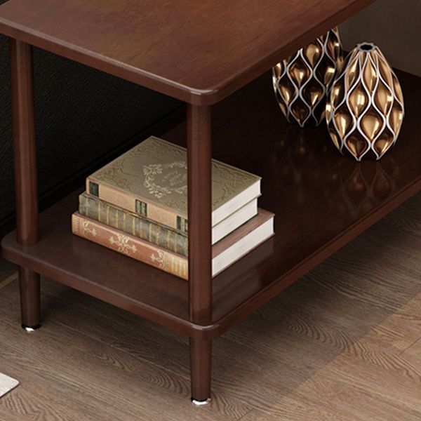 Rectangular Accent Side Table Solid Wood Living Room End Table with Storage