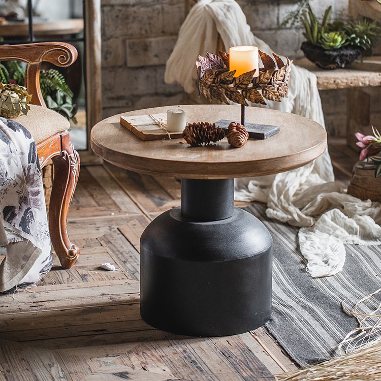 Wooden Round Top Side Table 19.7"/25.6" Tall Metal Pedestal End Table