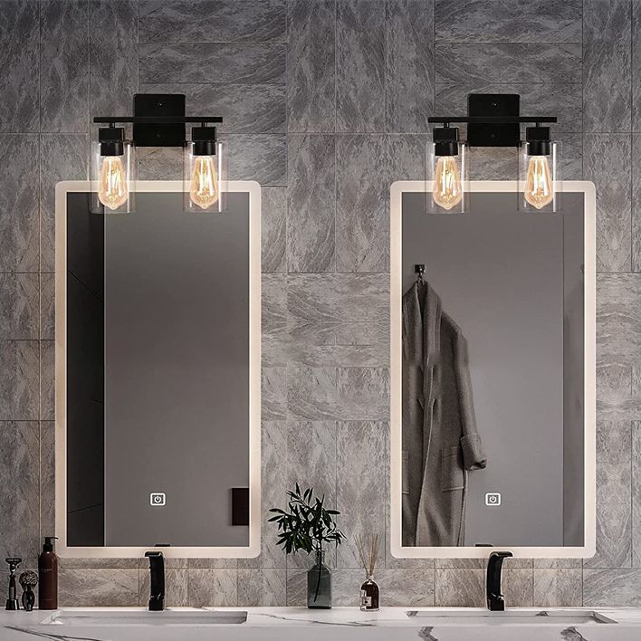 Industrial Metal Wall Sconce Rectangle Shape Vanity Lamp with Glass Shade for Bathroom