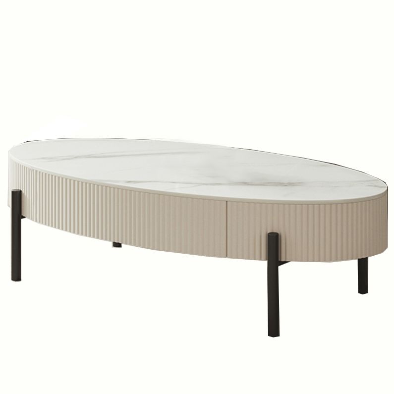 Glam Coffee Cocktail Table with Storage Drawer and 4 Iron Legs
