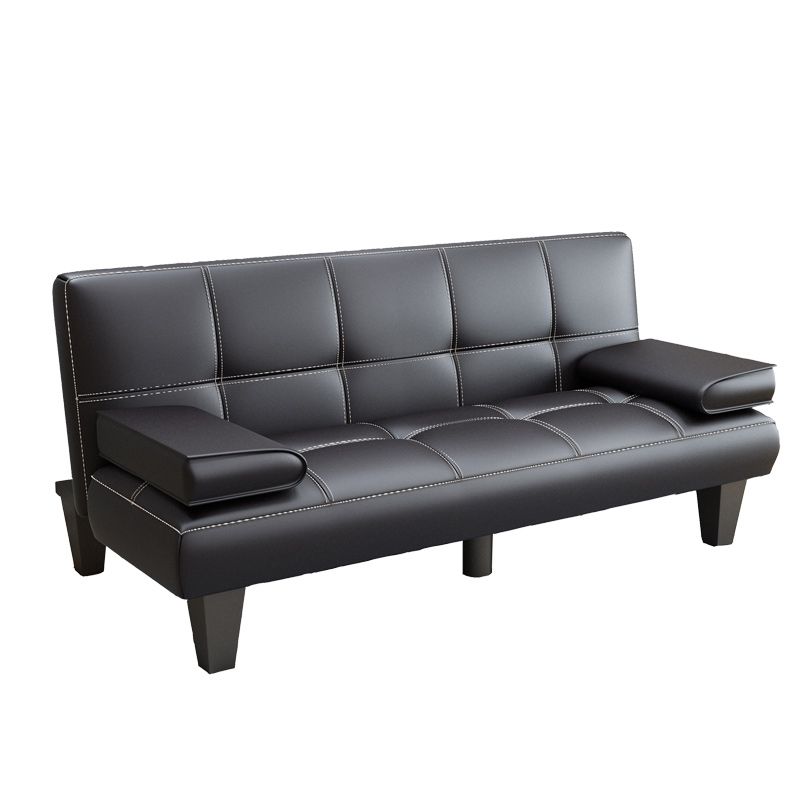Foldable Faux Leather Pillow Top Arm Loveseat with Biscuit Back for Living Room
