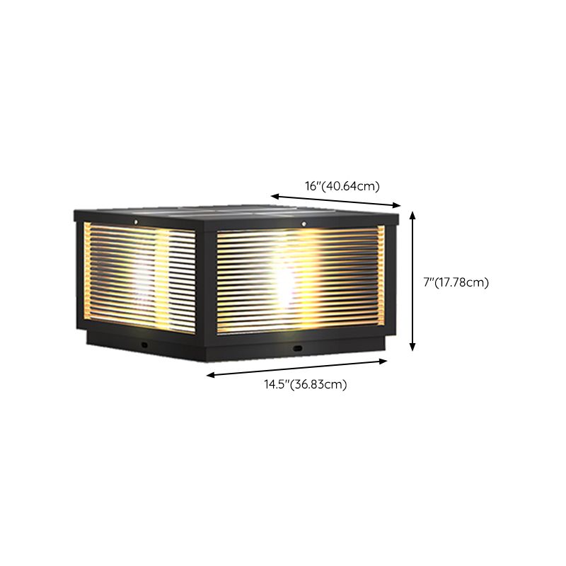 Modern Solar Energy Pillar Lamp Black Square Outdoor Light for Garden