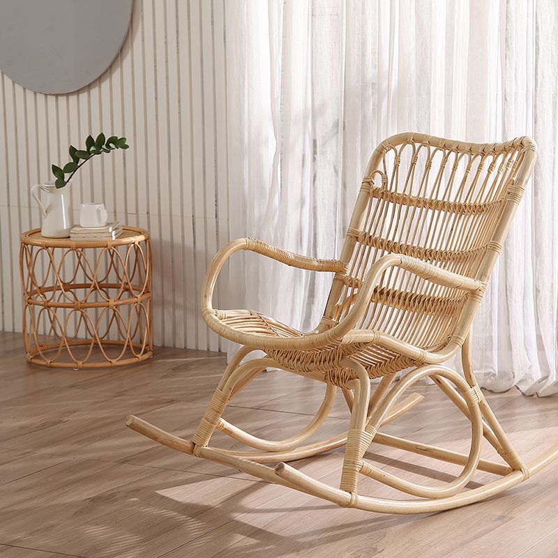 Contemporary Wicker Rocking Accent Chair Natural Rocker Chair Spindle