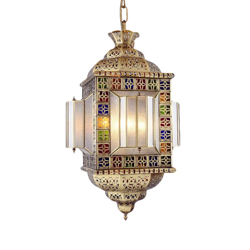 Hollow Frosted Glass Pendant Arab 3 Heads Corridor Chandelier Lighting Fixture in Brass