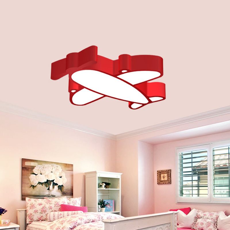 Cartoon Integrated LED Ceiling Lamp Red/Pink/Blue Plane Flush Mounted Light with Acrylic Shade