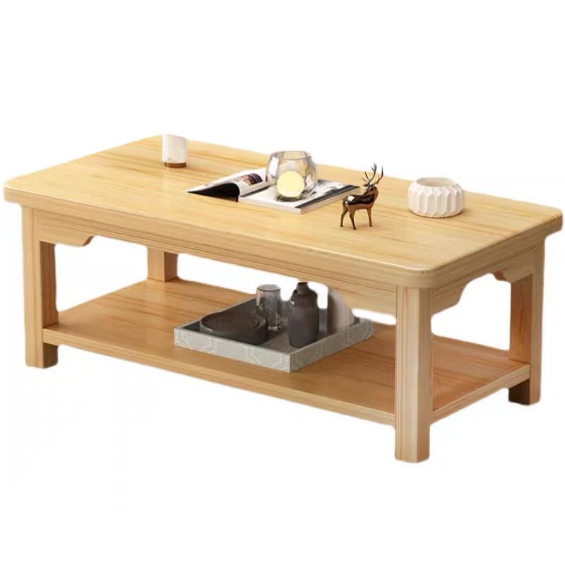 Modern 4 Legs Solid Wood Rectangular with Storage Shelf Single Coffee Table