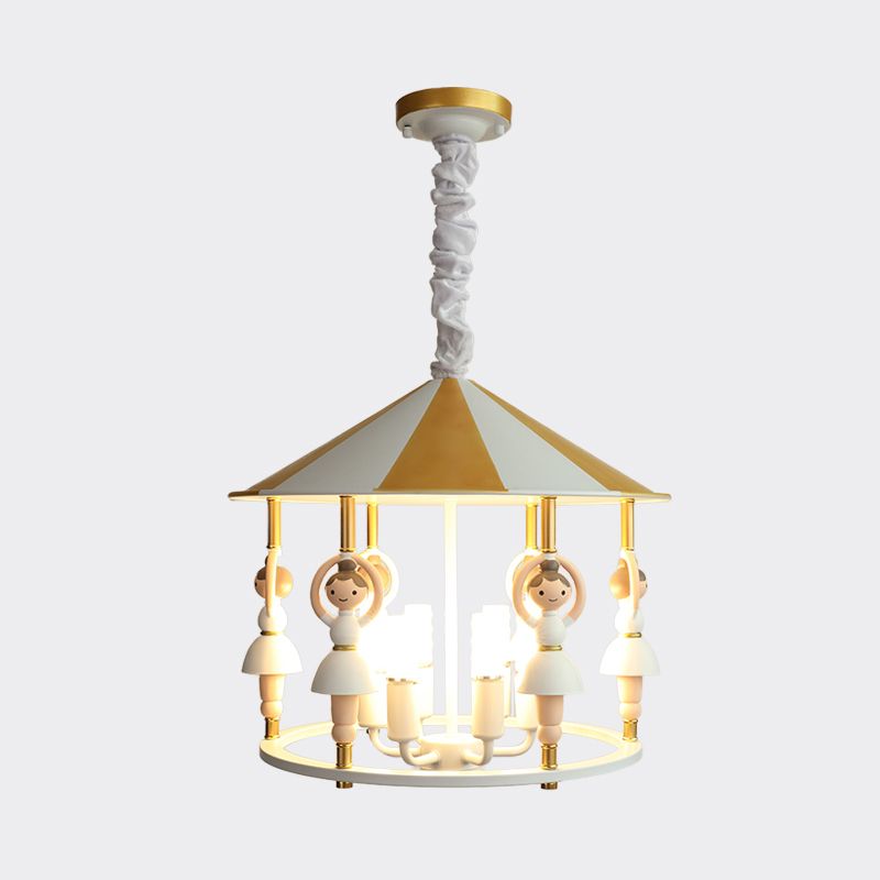 Ballet Girl Resin Hanging Lightture Kid 5 Bulbes Blancs et Gol Chandelier Pendant