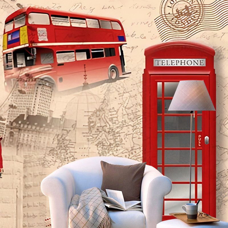 Extra Large Nostalgic Wall Art Red and Brown British Construction Wall Mural, Customized Size Available