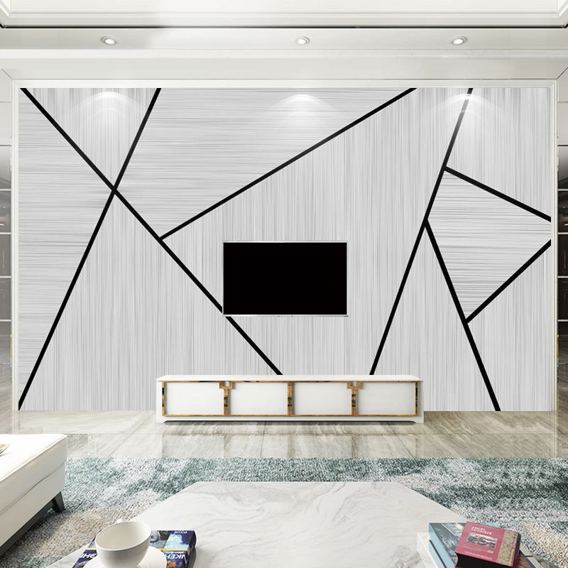 Geometries Mural Wallpaper in Pastel Grey, Minimalist Wall Art for Kindergarten