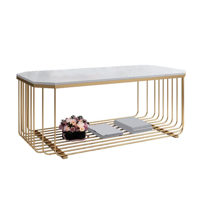 Gold Metal Frame Coffee Table Luxurious Cocktail Table with Storage