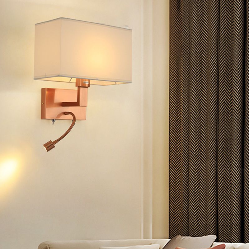 Rectangle Fabric Shade Wall Sconce in Pink Iron Wall Lighting Fixture