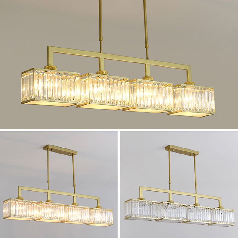 Modern Rectangle Shade Island Pendant Crystal Multi Lights Island Light for Restaurant